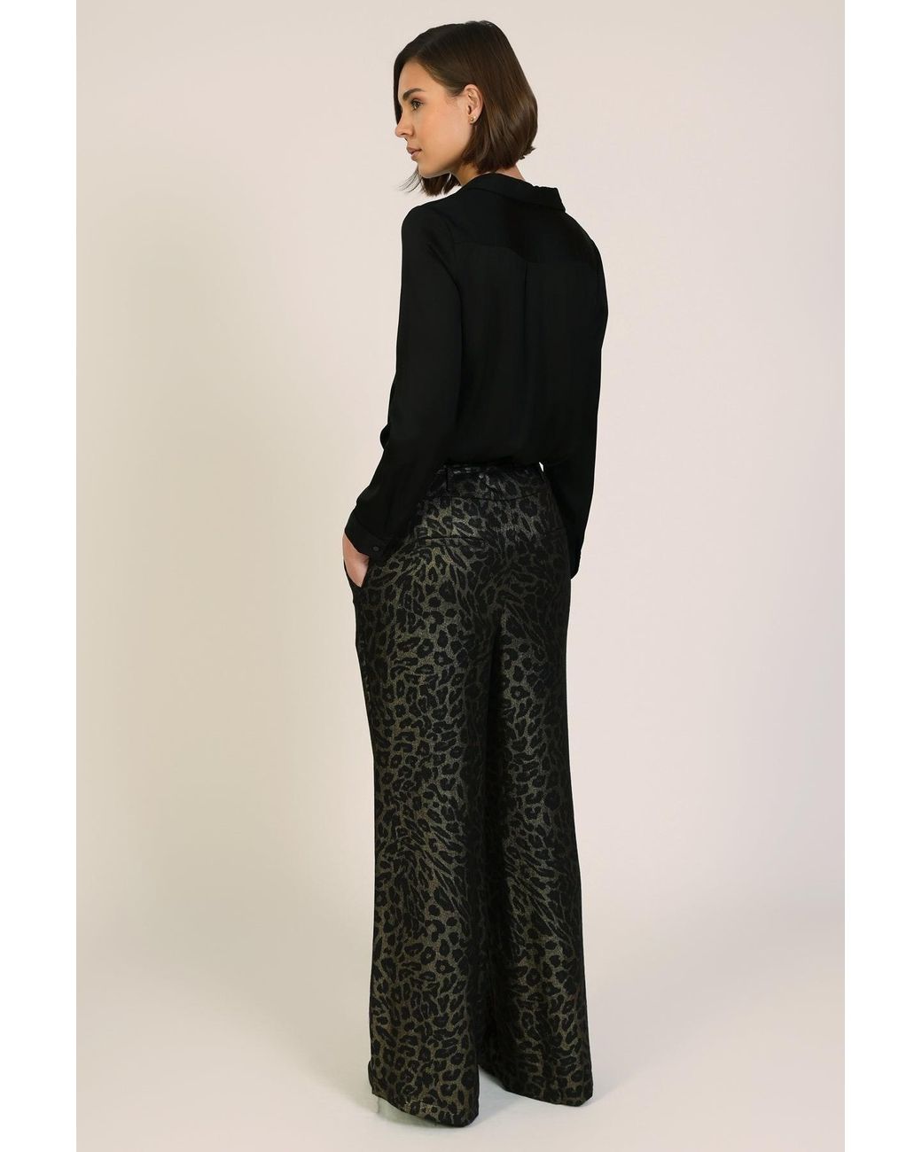 Traffic People Gray Thursday's Child Metallic Leopard Print Bacall Trousers