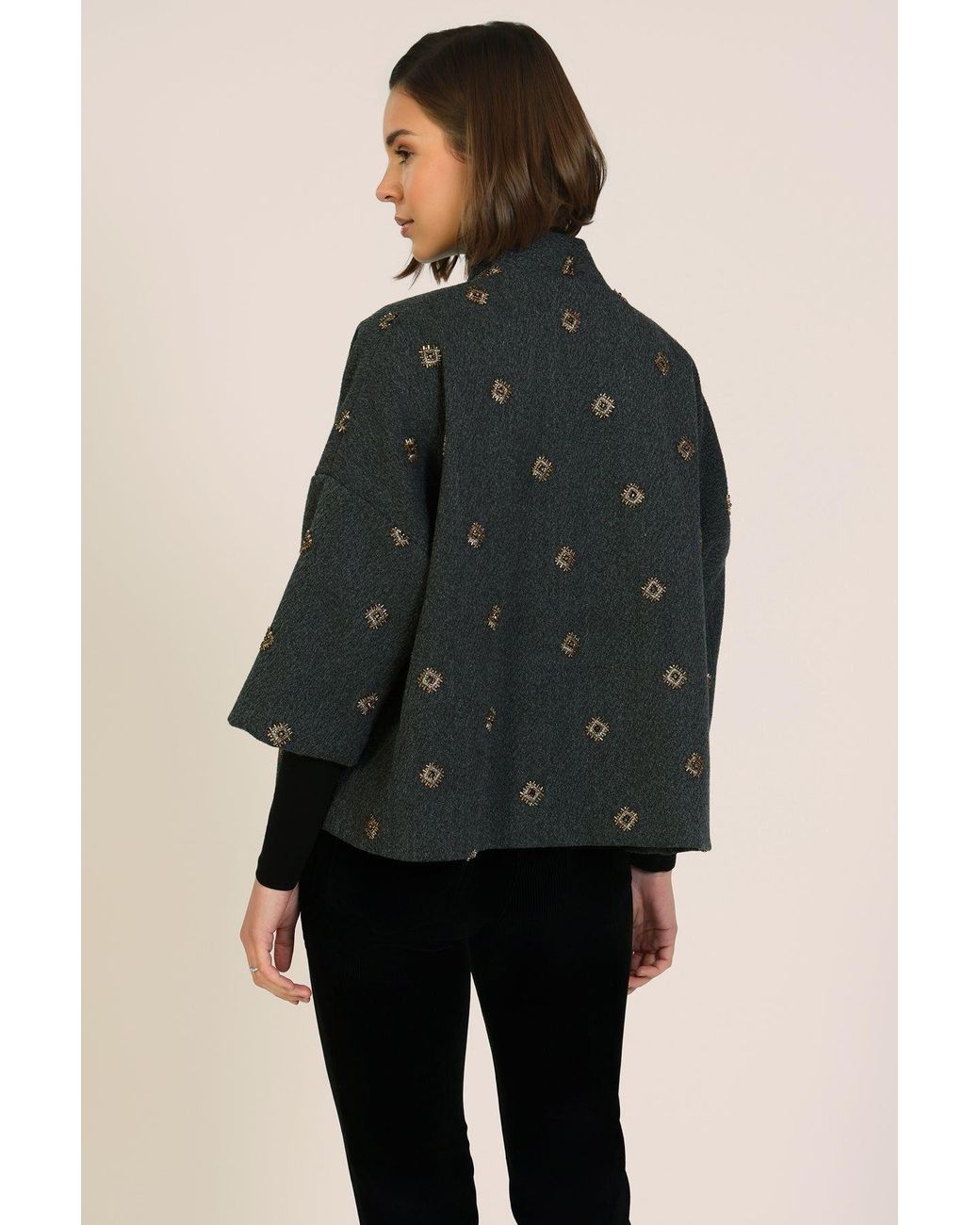 Traffic People Black When The Wind Blows Embroidered Relaxed Shrug Jacket