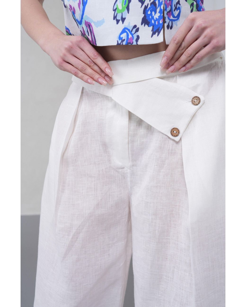 Lumina Eligma White The Wrapline Linen Trouser