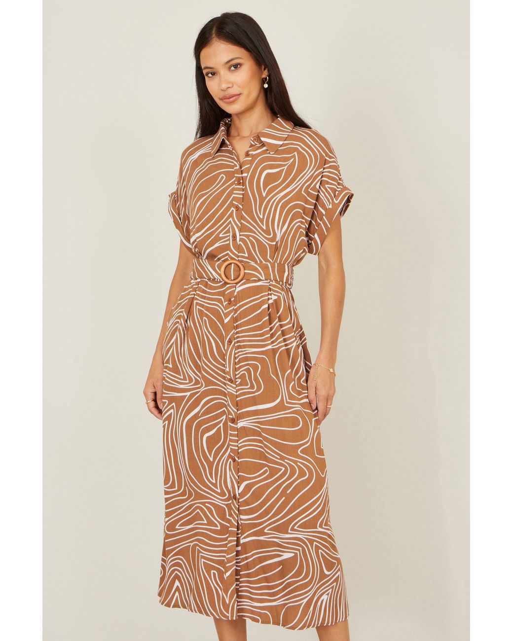 Yumi' Abstract Swirl Print Relaxed Midi Shirt Dress With Belt in Orange | Lyst Yumi' Abstract Swirl Print Relaxed Midi Shirt Dress With Belt in Orange | Lyst