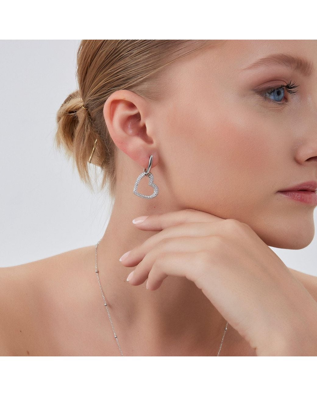 Spero London Metallic Chunky Heart Sterling Drop Earring