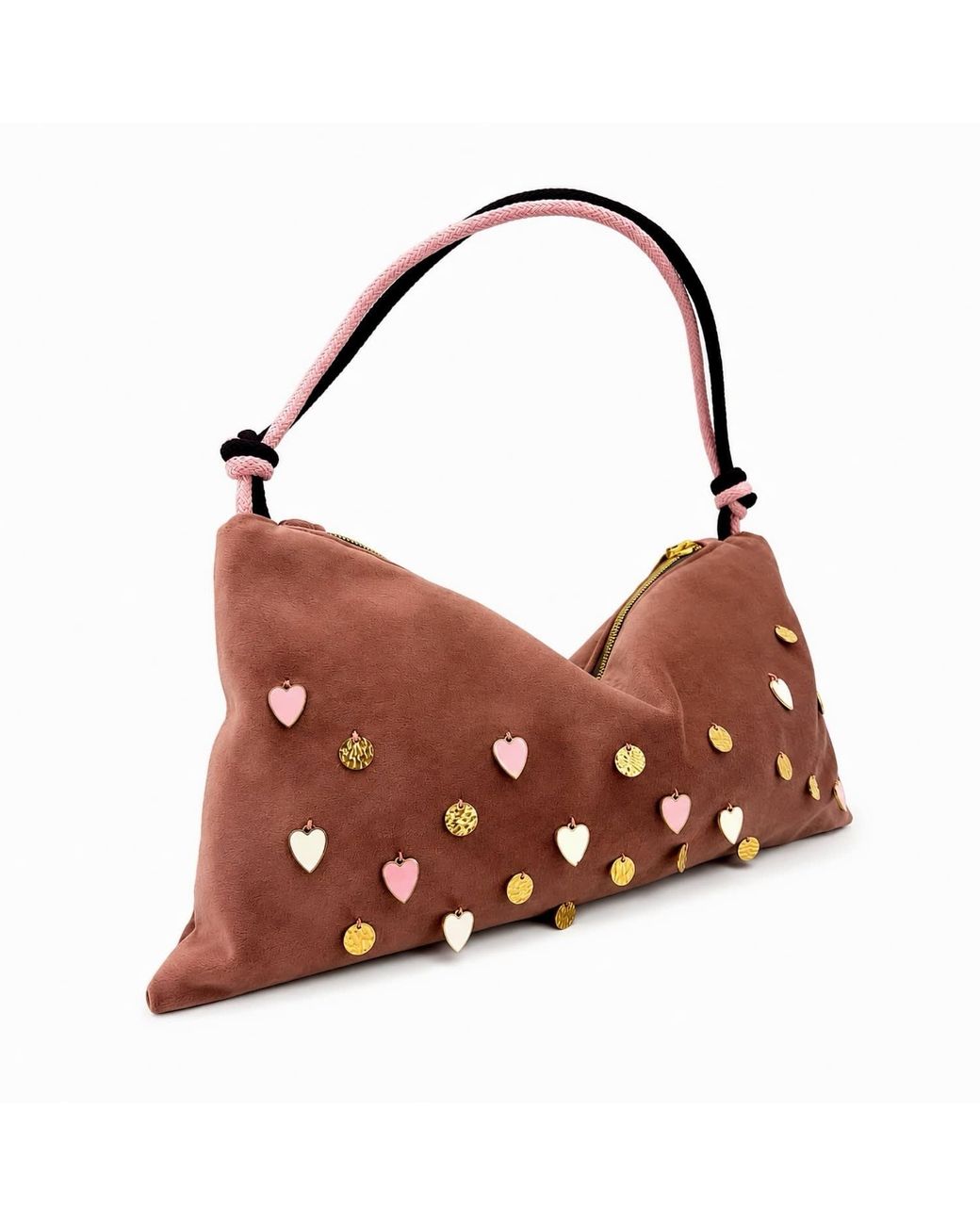 Hilo De Mar Brown Velvet Bag With Charms