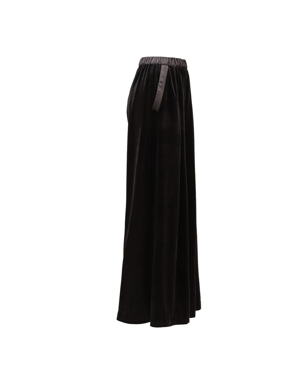 Julia Allert Black Wide-Leg Velvet Trousers With Satin Details