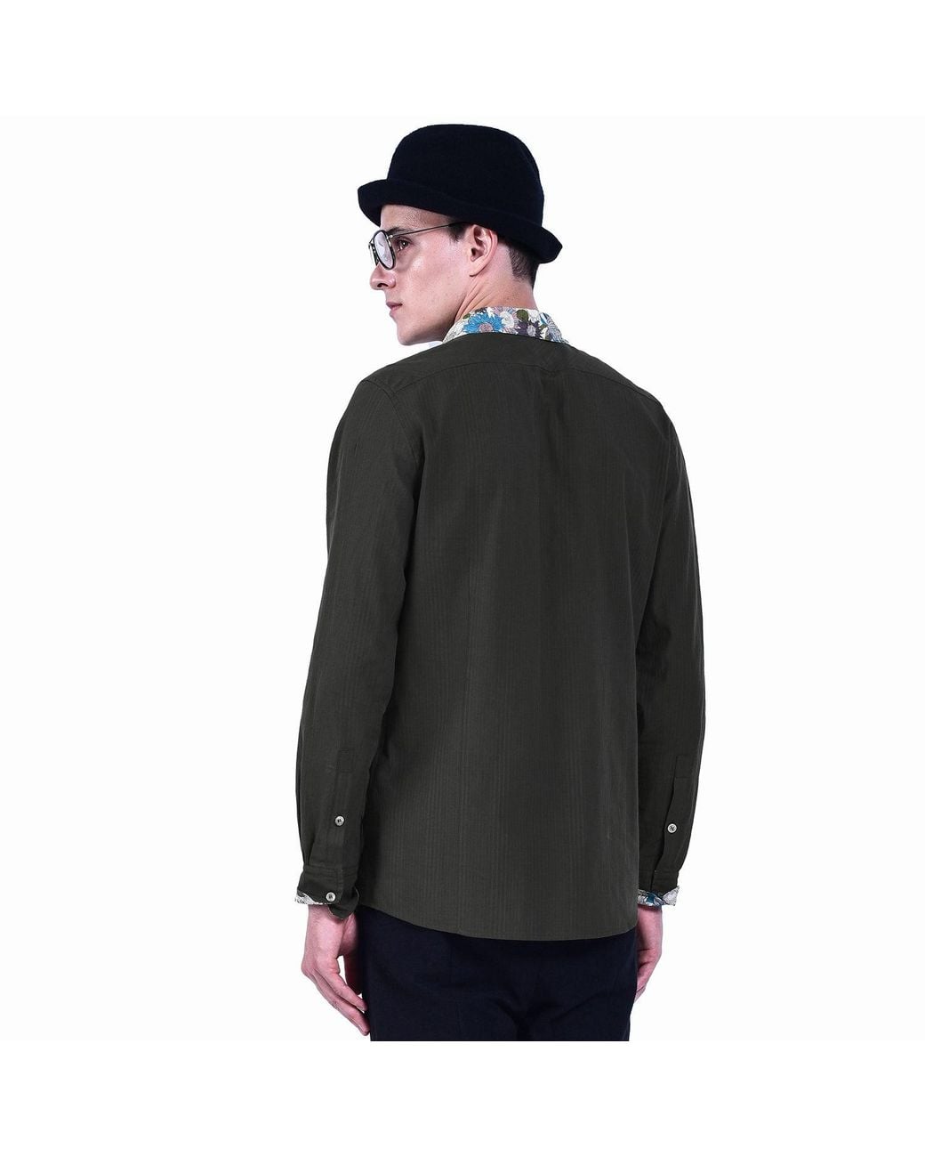 Smart and Joy Black Long-Sleeves Shirt With Printed Collar And Cuffs for men