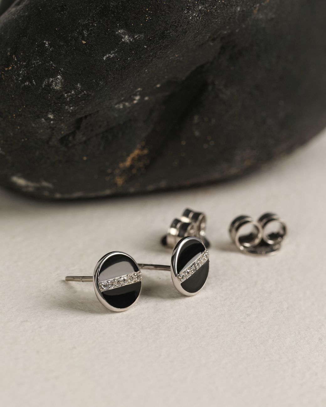 The Jewelz Black Enamel & Sparkling Cz Stud Earrings for men