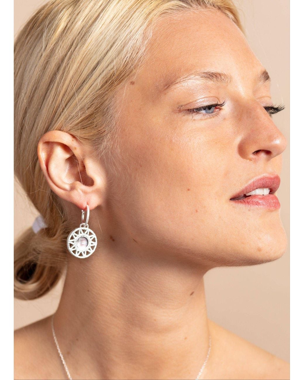 Claire Hill Designs Metallic Geometric Mother Of Pearl Hoop Earrings