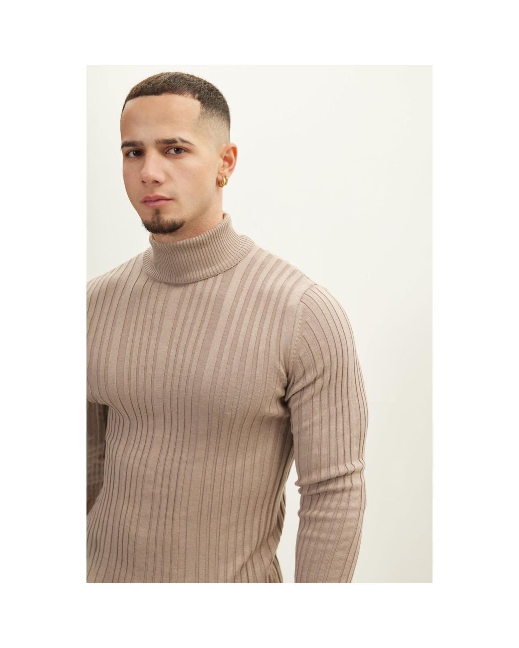 Ron Tomson Natural Neutrals Roll Neck Ribbed Sweater for men