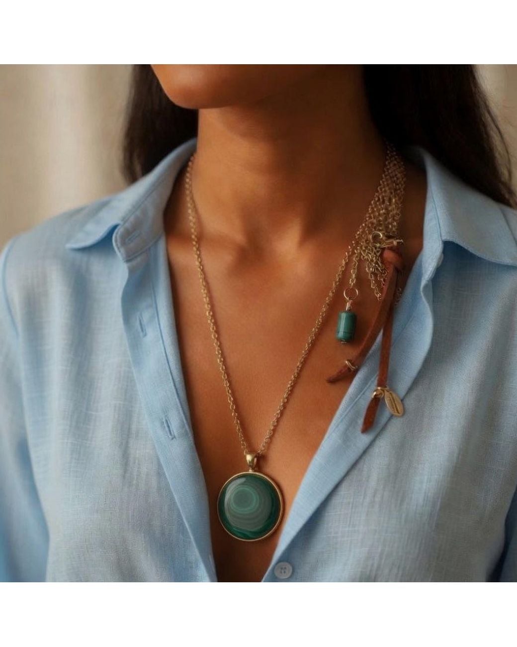 Persia Dona Jewelry Green Malachite Circle Necklace
