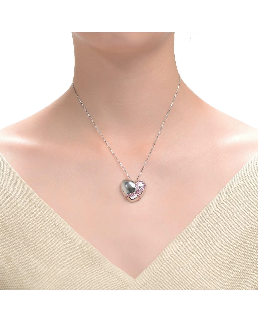 Genevive Jewelry Metallic Rose Rachel Glauber Stunning Two Tone With Cubic Zirconia Heart Necklace