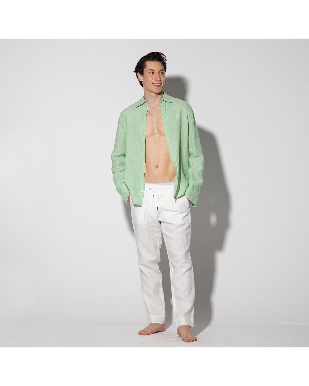 Maison Tangerine White Linen Long Pants For for men