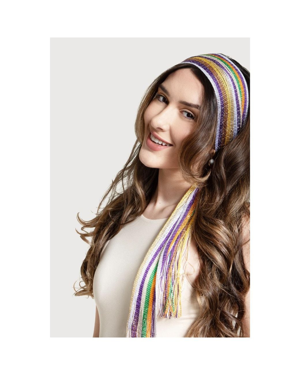 Saachi Multicolor Lurex Solid Skinny Fringe Scarf