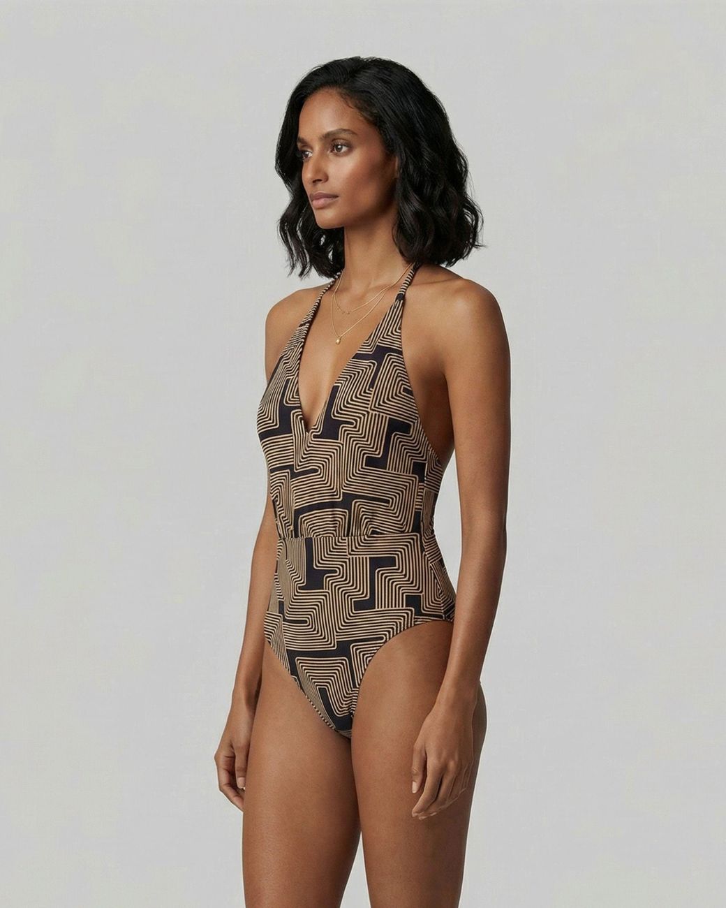 Lords of Harlech Brown Xena Inter Twine Halter One-Piece Swimsuit