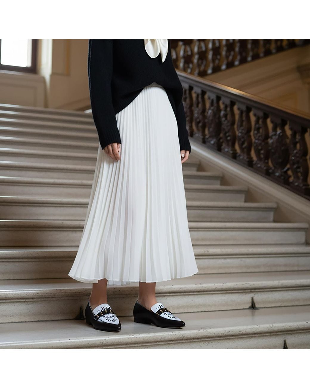 Beautiisoles by Robyn Shreiber Made in Italy Black Cecily & Leather Loafer Comfortable Work & Evening Wear