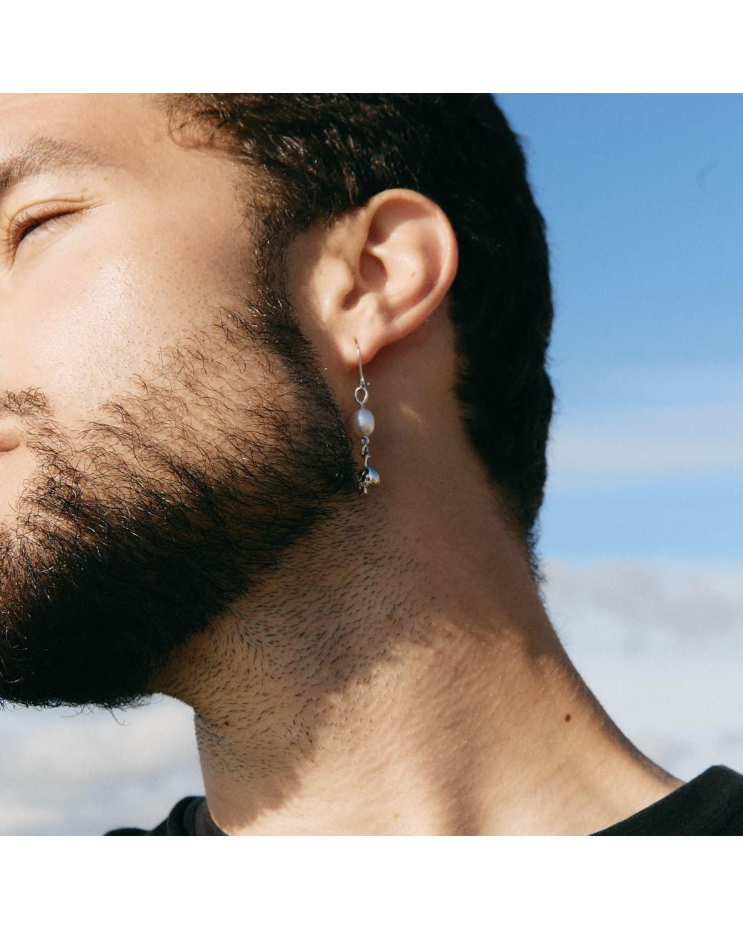 Tama Tokyo Metallic Mujo Sterling Skull And Pearl Drop Earring for men