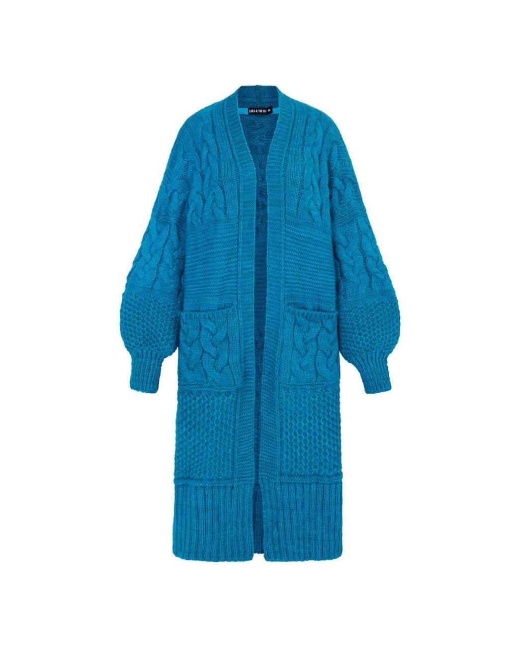 Cara & The Sky Blue Alex Balloon Sleeve Cable Maxi Cardigan