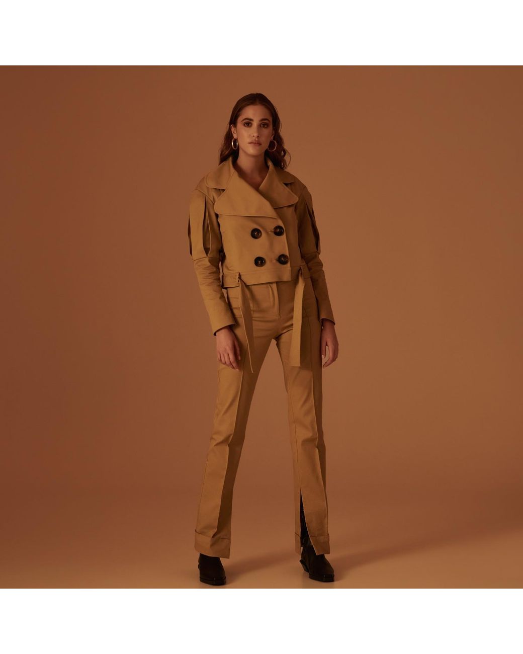 Lita Couture Natural Statement Jacket With Oversized Lapels