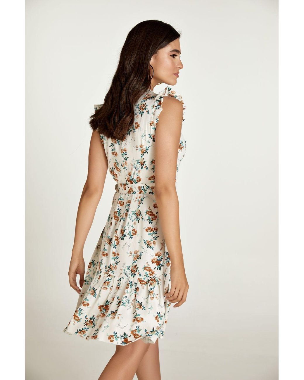 Conquista White Neutrals Ecru Floral Wrap Dress