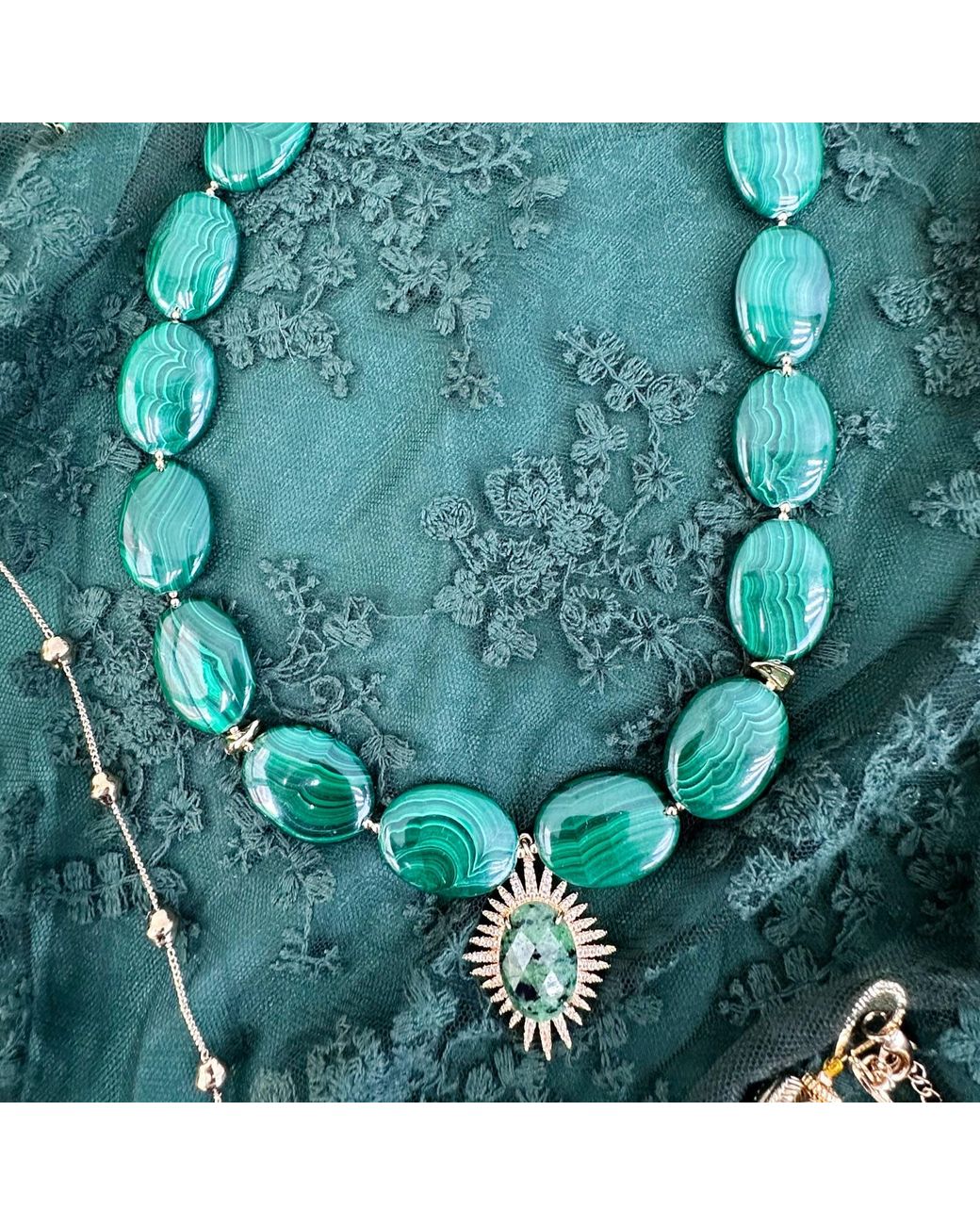Farra Green Oval Malachite With Gemstone Pendant Chunky Necklace