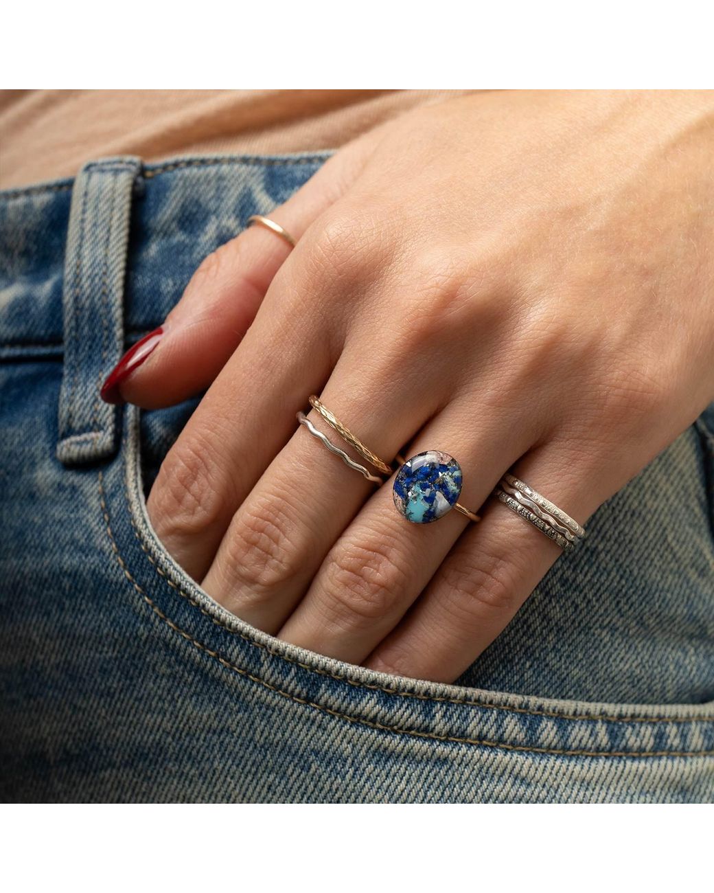 Kate Koel Blue Kaleidoscope Gemstone Cocktail Ring