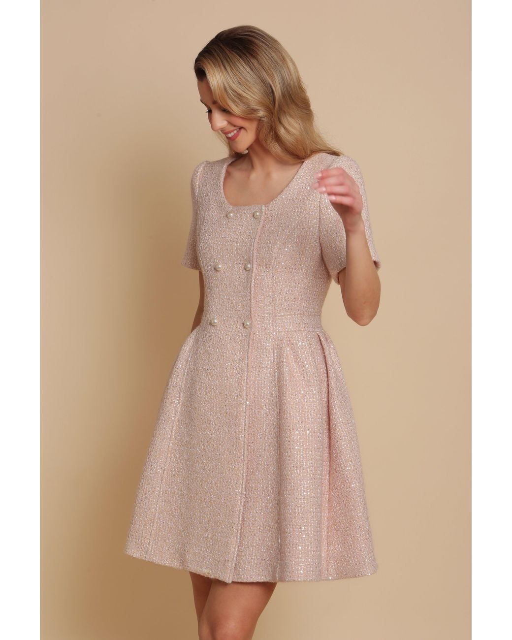 Santinni Pink 'Golden Age' Wool Tweed Dress Coat