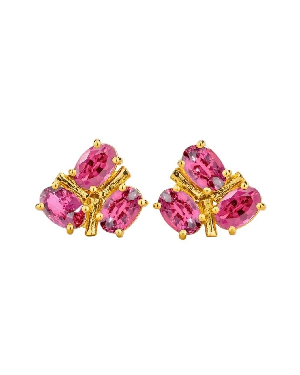 Juvetti Pink Ligna Oval Sapphire Cluster Stud Earrings