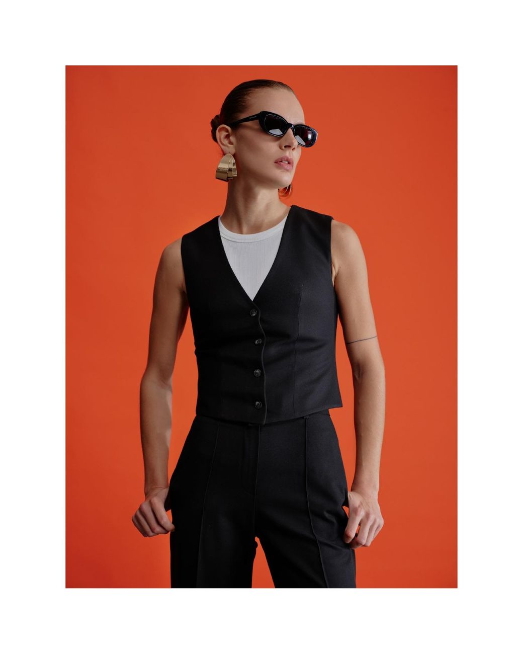 NAZLI CEREN Black Millie Straight Cut Twill Trousers