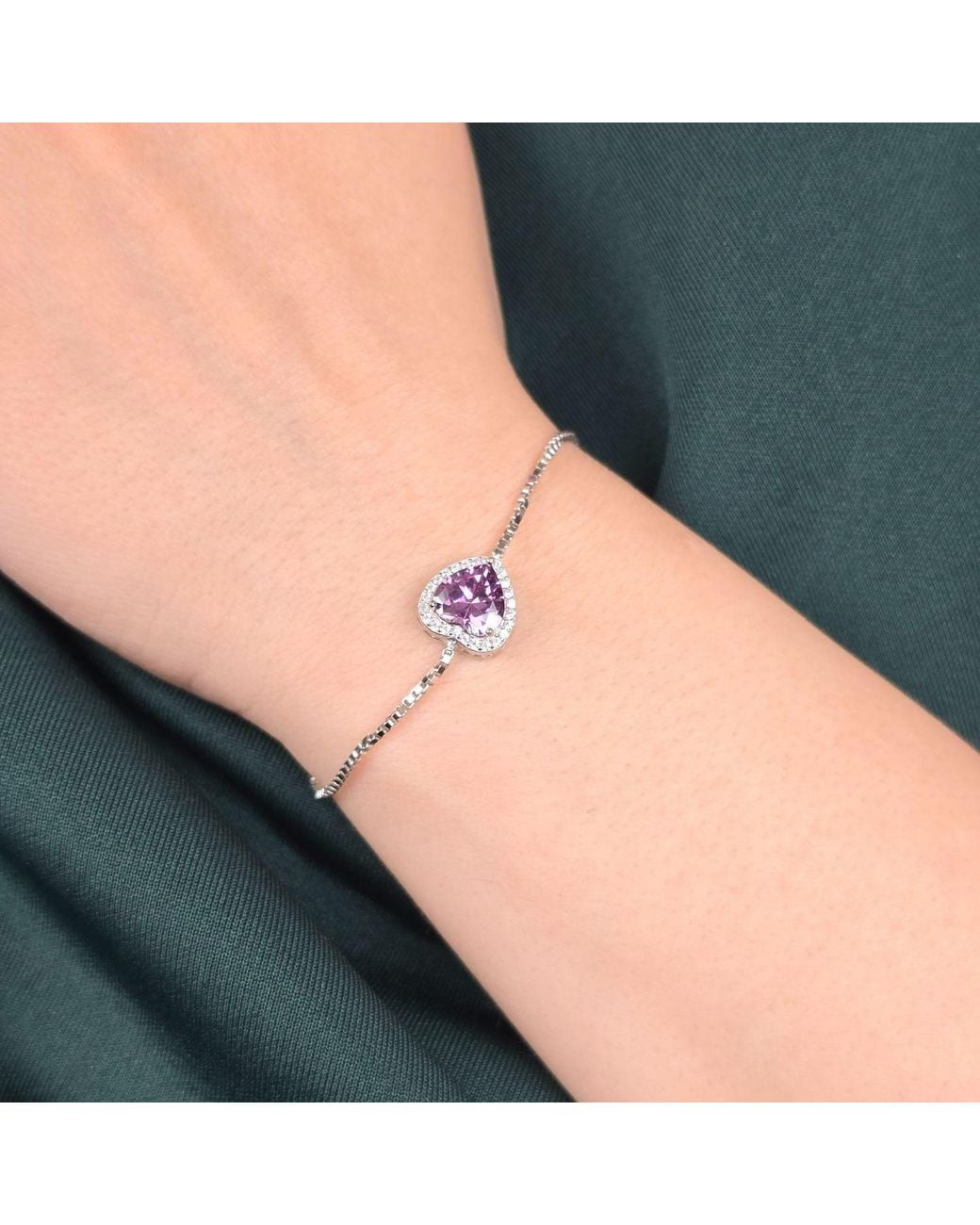 Sophelia Metallic Amethyst February Birthstone Love Heart Charm Sterling Bracelet