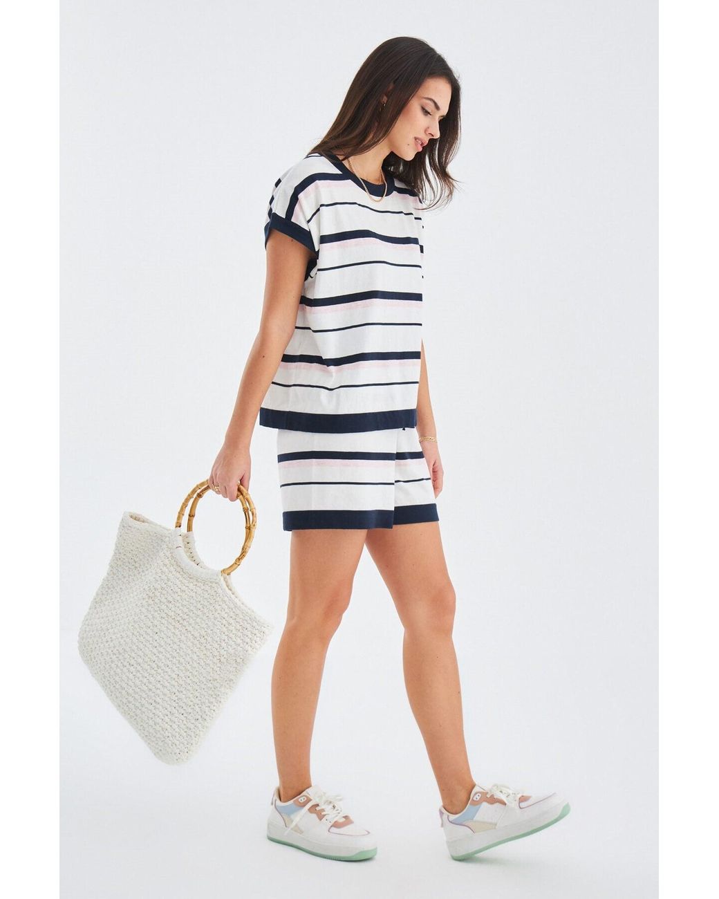 Peraluna Multicolor Marine Knitted Blouse & Shorts Set