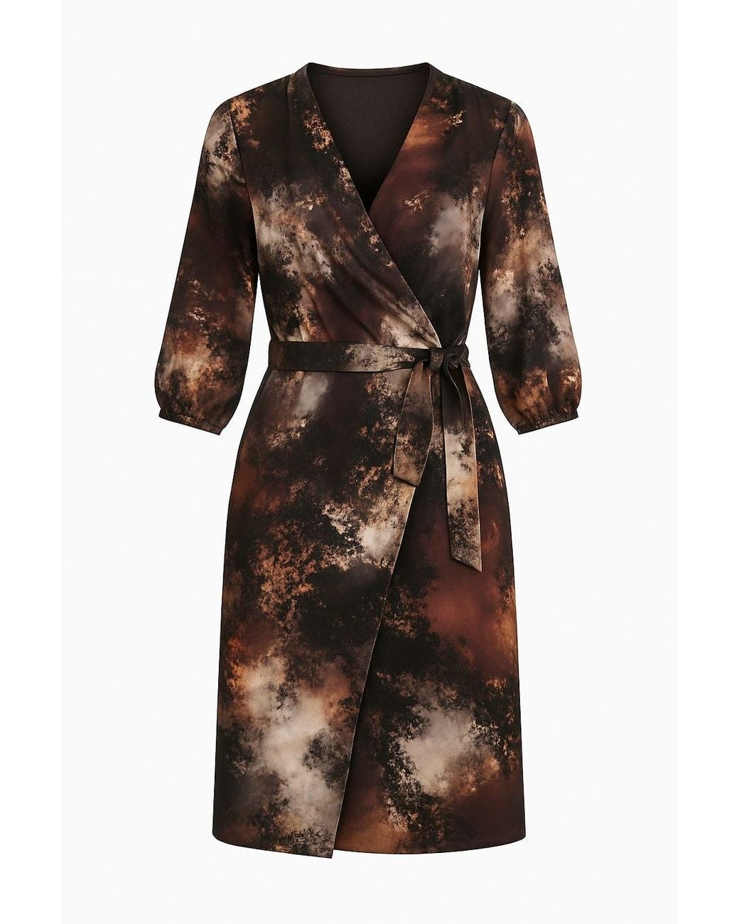 Conquista Brown Print Wrap Dress
