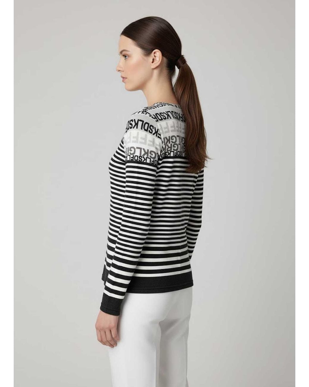 Conquista Black Modern Monochrome Striped Knit Top