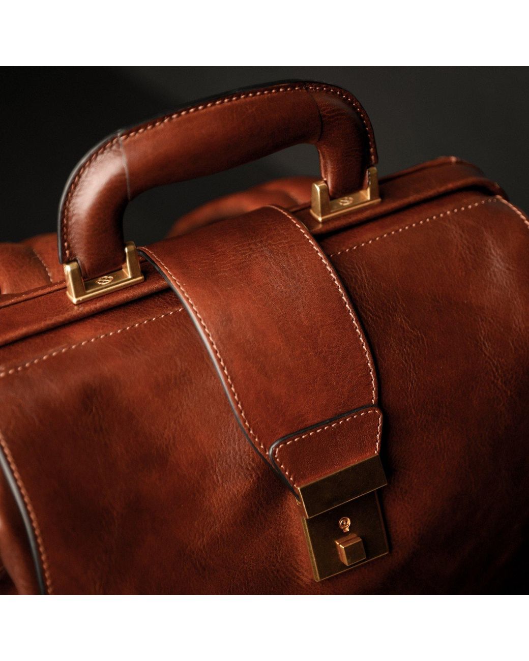 Time Resistance Brown Cognac Leather Backpack for men