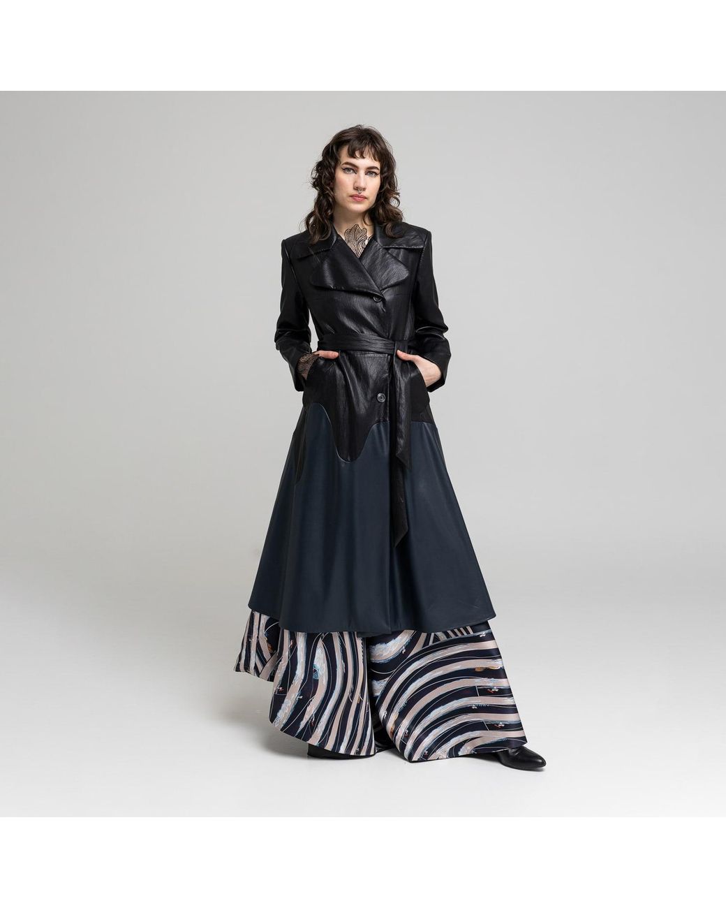 ARTISTA Blue Anastasia Eco-Leather Maxi Coat