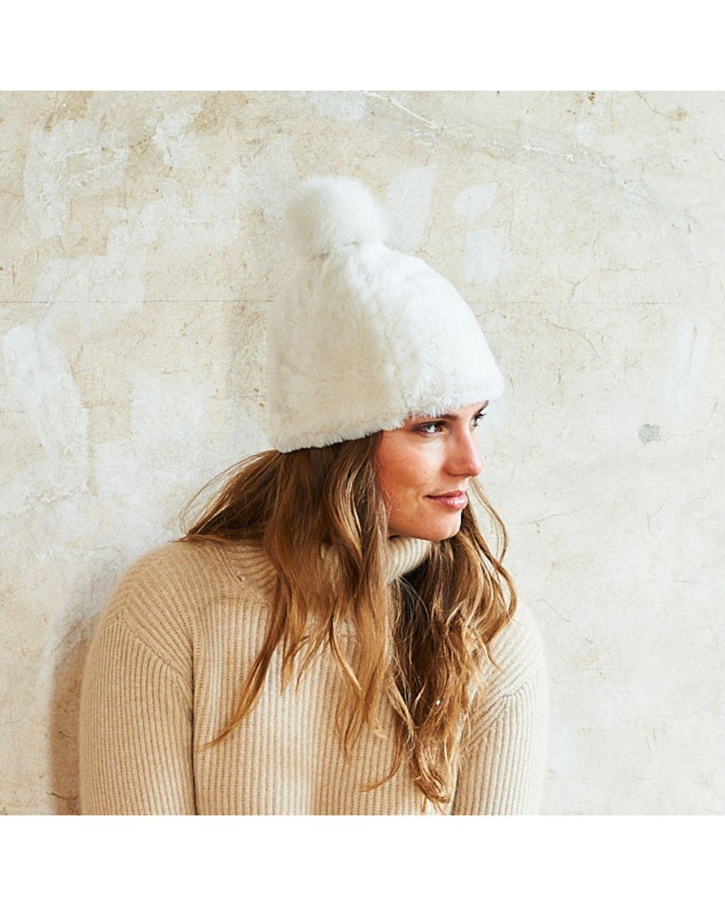 Owen Barry Gray Toscana Beanie Hat With Pom Ivory