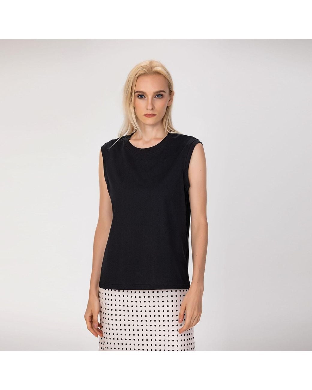 Smart and Joy Blue Sleeveless Cotton Blend Tank Top