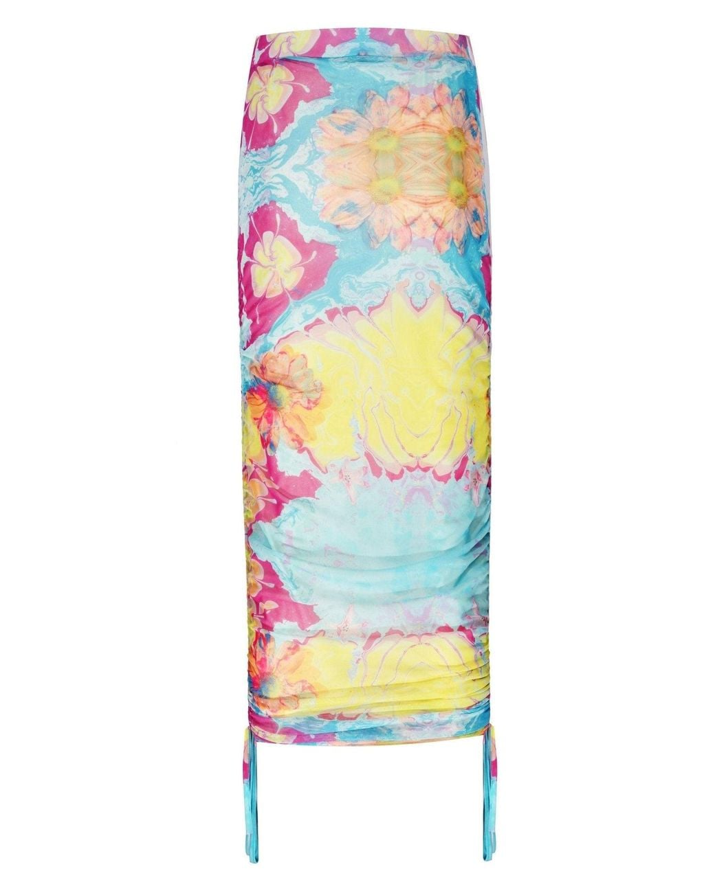 No'design White Sheer Midi Skirt With Side Ruched Detail