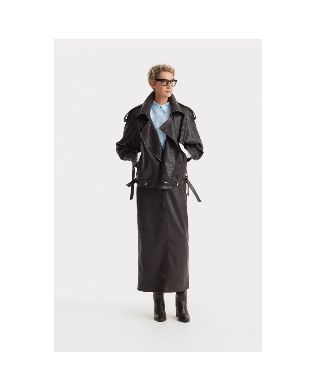 Julia Allert Black Croc-Effect Faux Leather Oversized Jacket – Dark