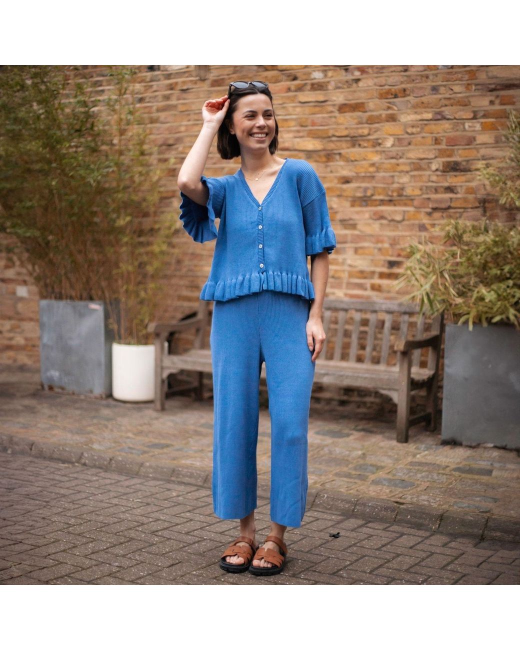 Cara & The Sky Blue Martha Wide Leg Co Ord Knitted Trousers