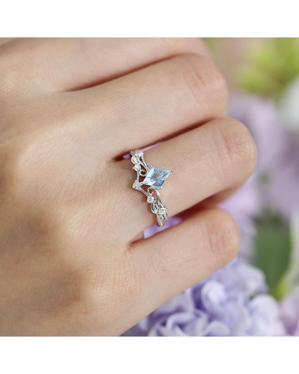 Azura Jewelry New York White Victorian Lace Sky Topaz Ring Vermeil