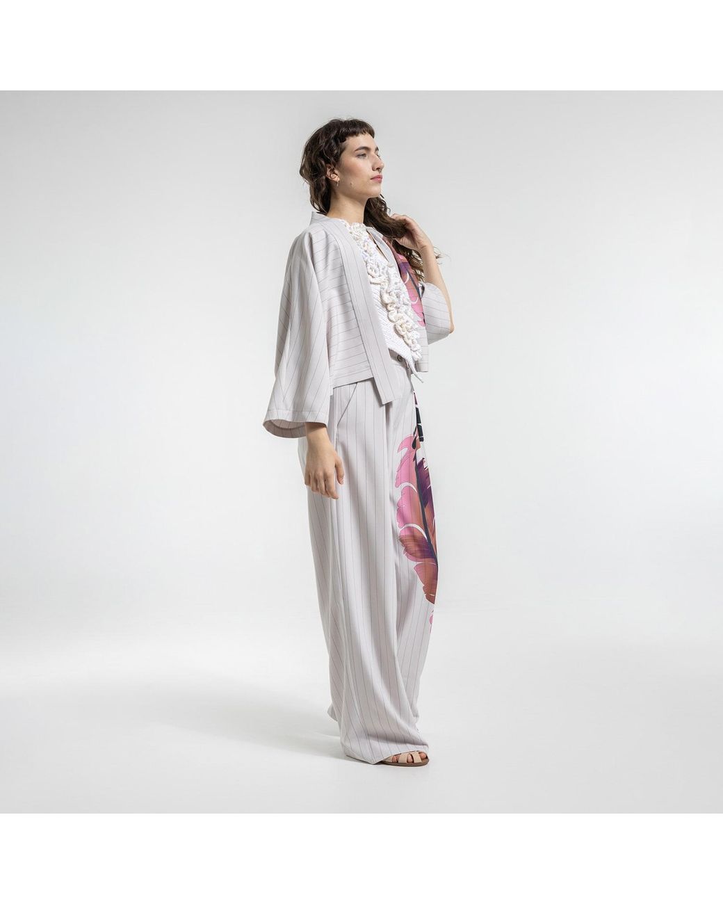 ARTISTA White Neutrals Touch Line Wide Leg Pants