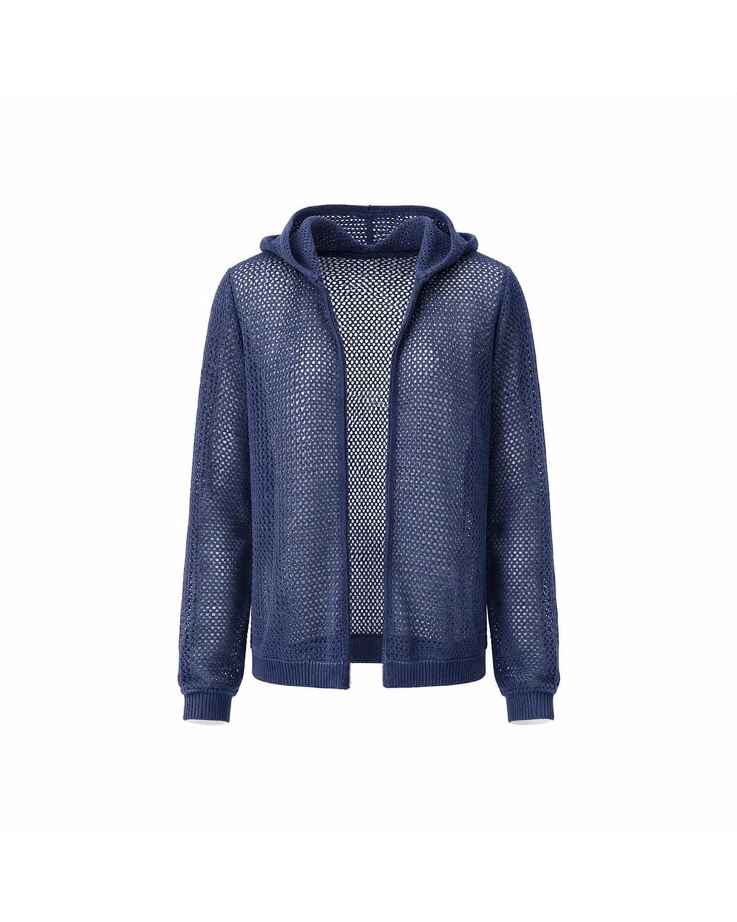 Haris Cotton Blue Open-Knit Cardigan With Hood Denim