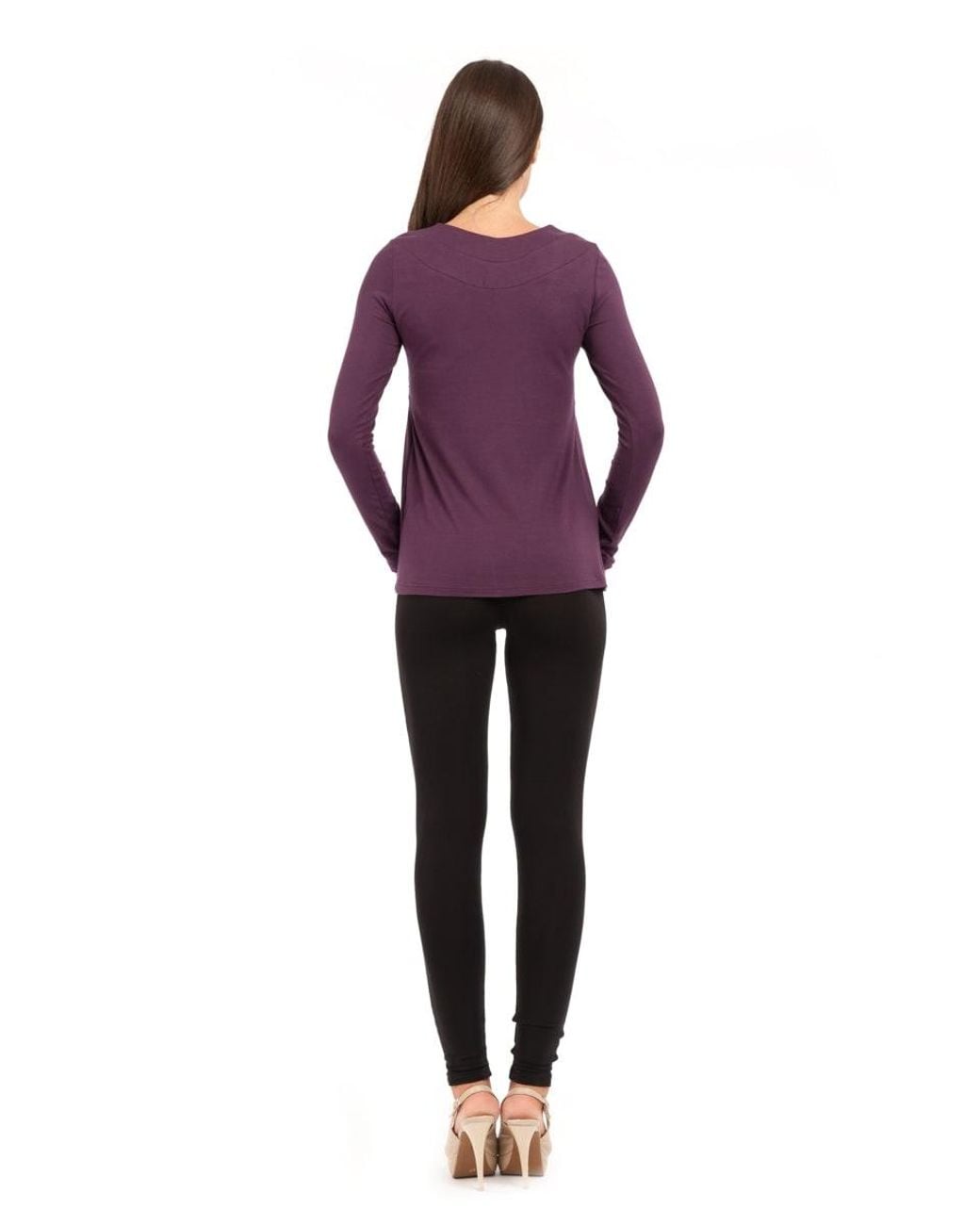 Conquista Purple V Neck Stretch Jersey Empire Line Top With Pleat Detail