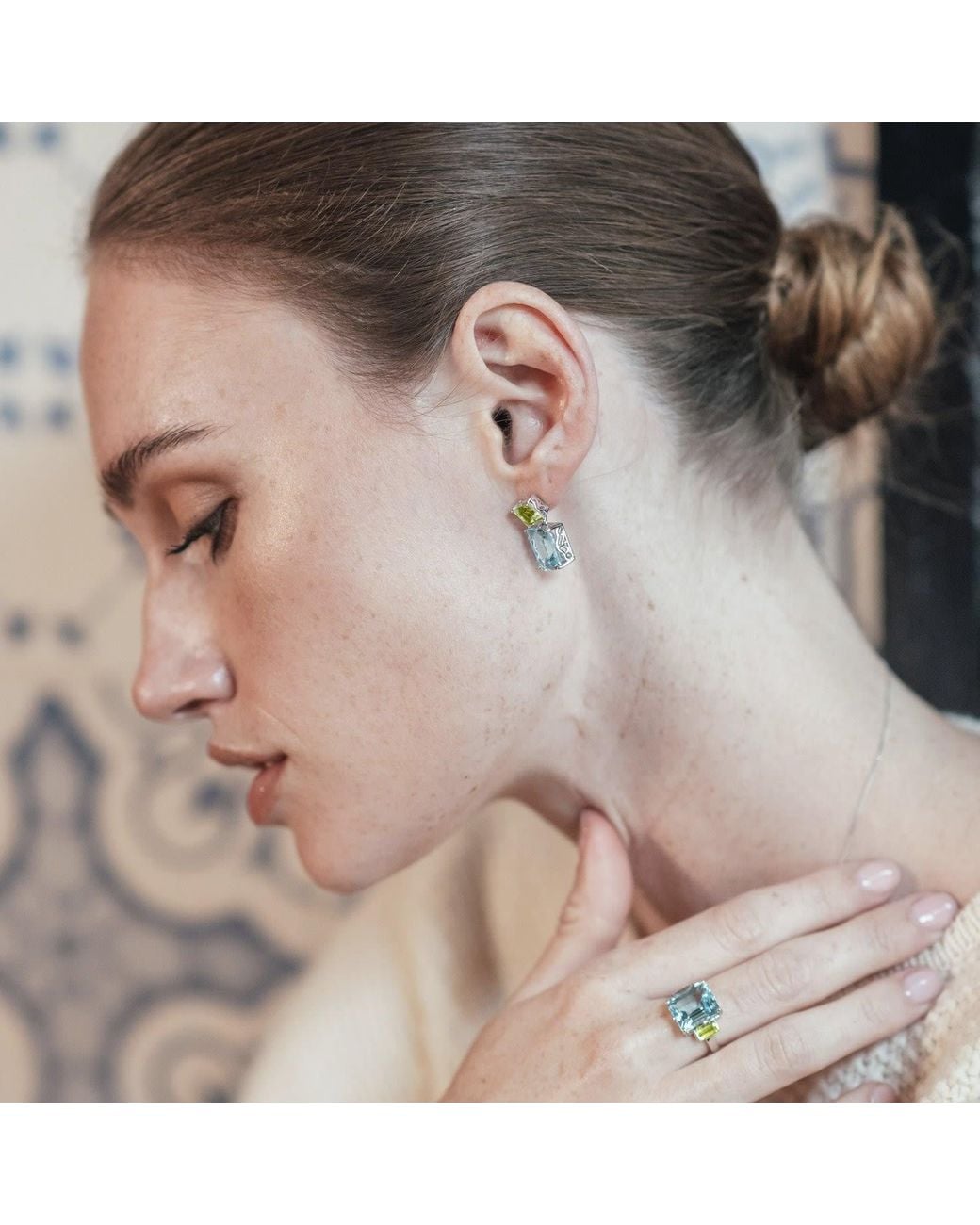 Augustine Jewels Blue Peridot & Topaz Octagon Earrings