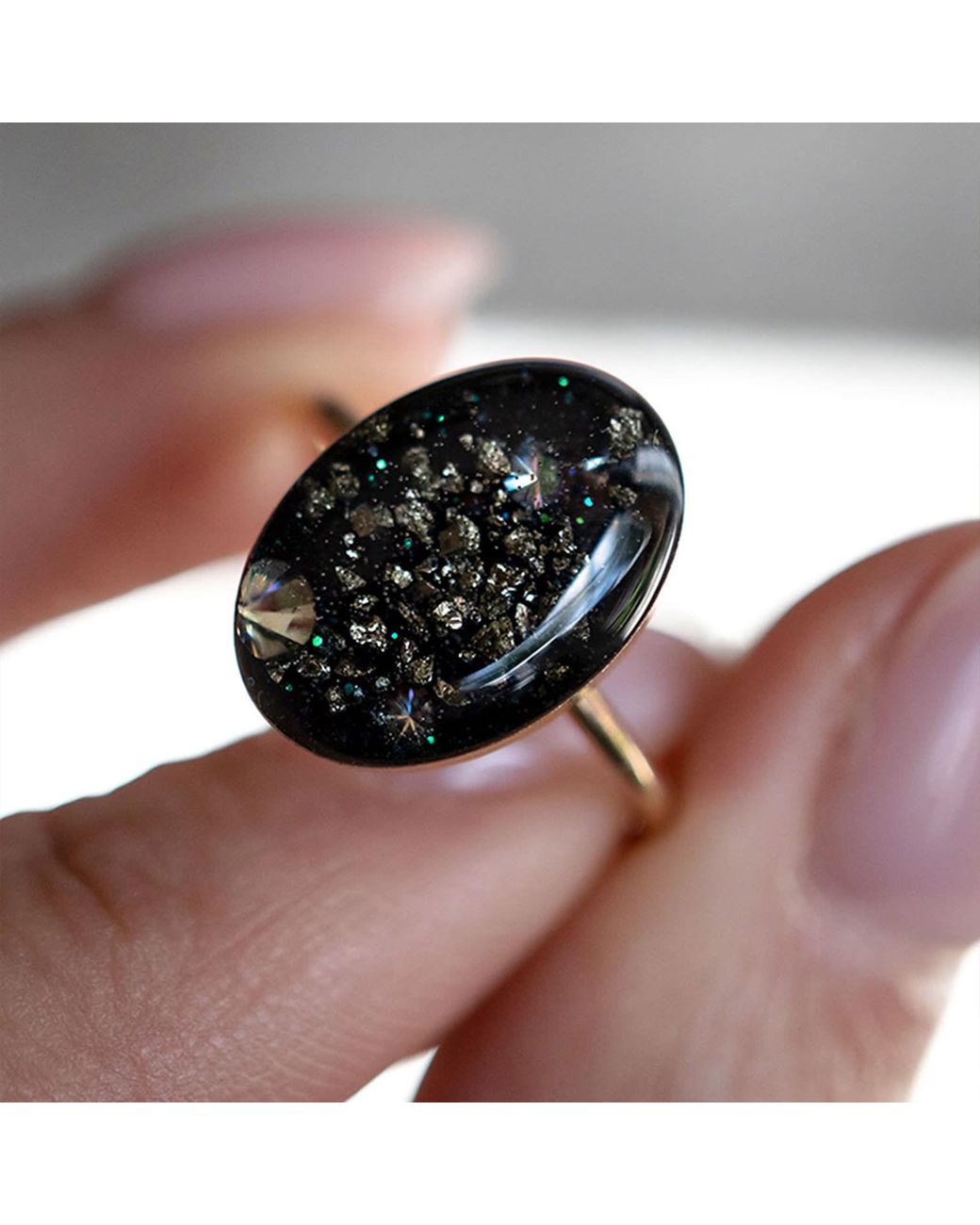Kate Koel Black Statement Galaxy Oval Cocktail Ring