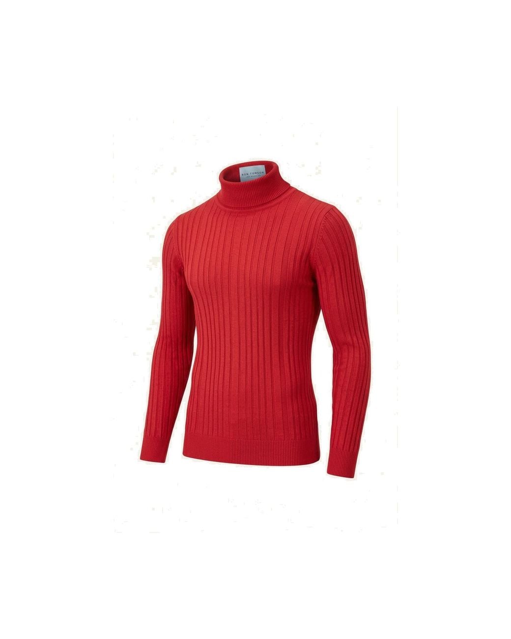 Ron Tomson Red Roll Neck Ribbed Sweater for men