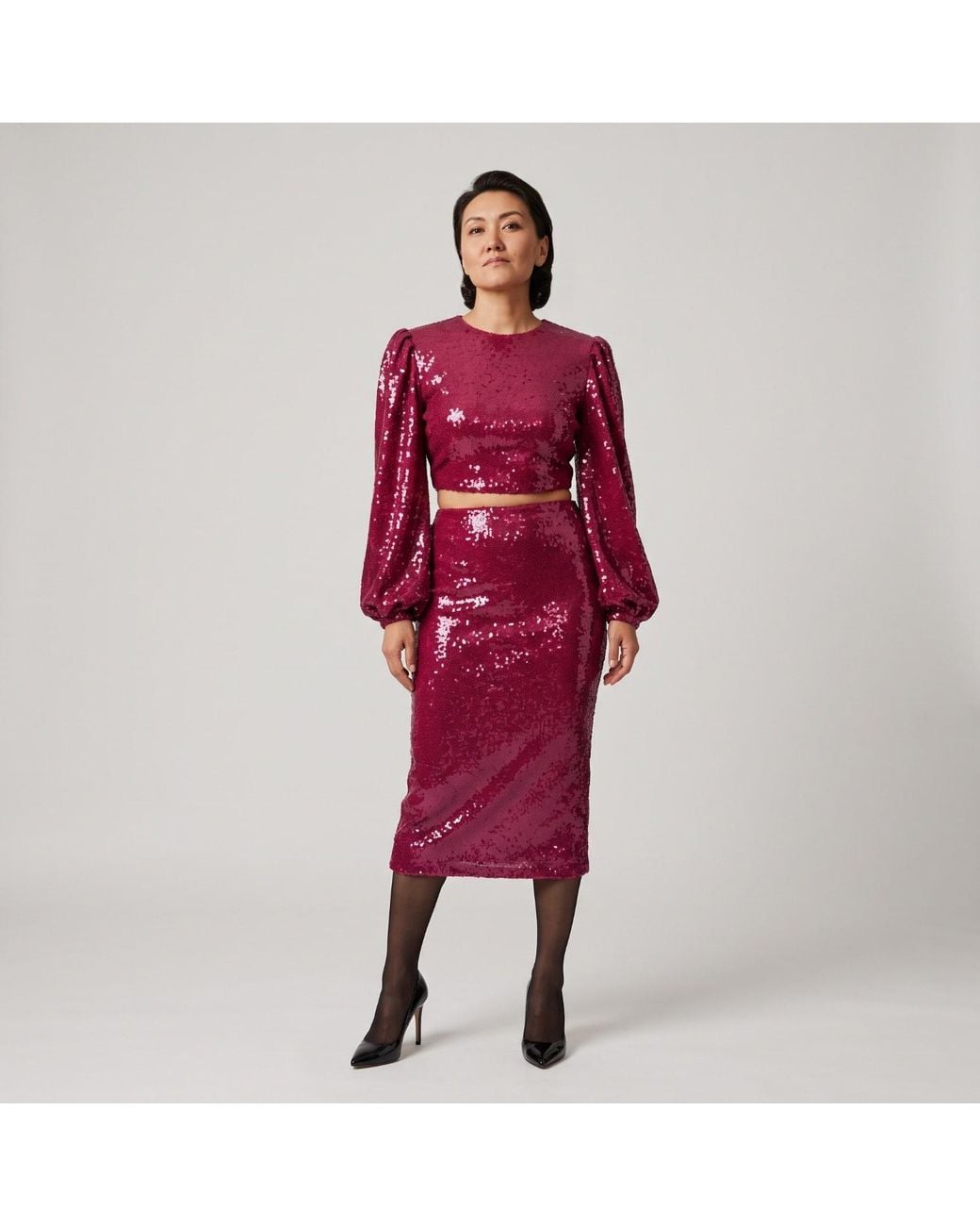 Janara Jones Purple Raspberry Colour Sequin Cropped Malina Top