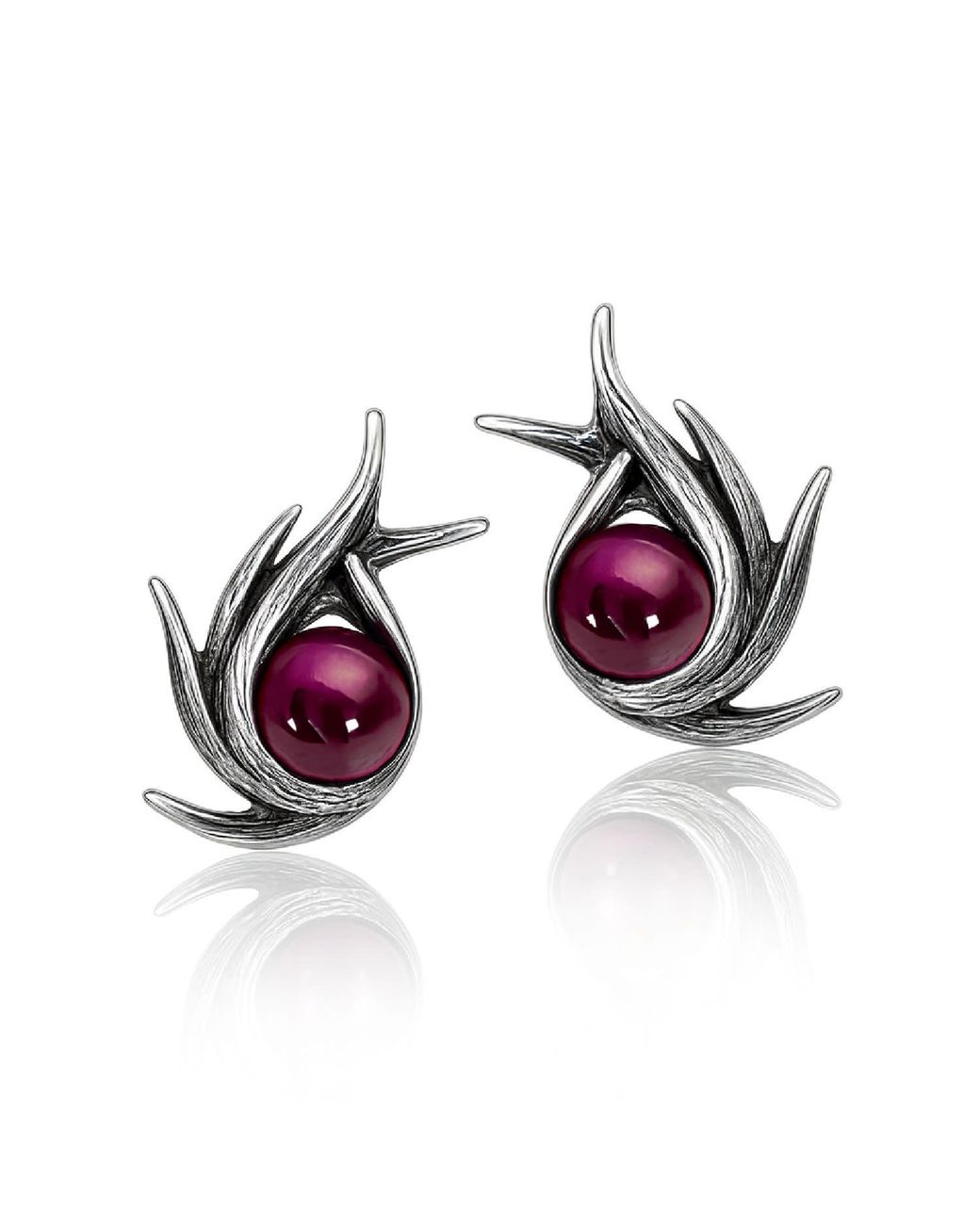 Unaloe Multicolor Sterling Poseidon Stud Earrings With Ruby – Contemporary Designer Jewelry For