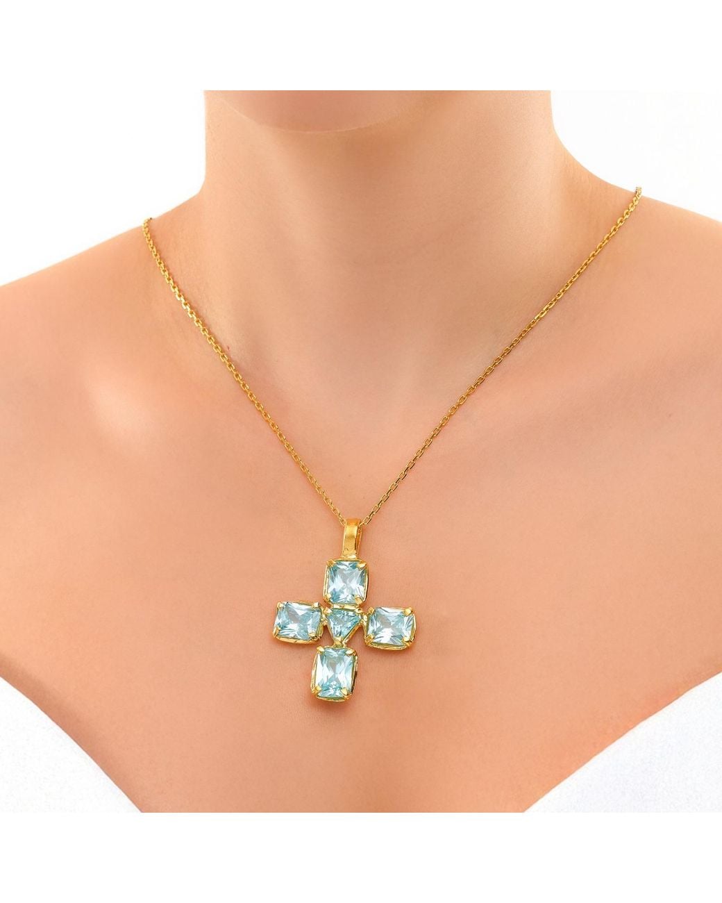 Ece London Blue The Aurora Cross Necklace