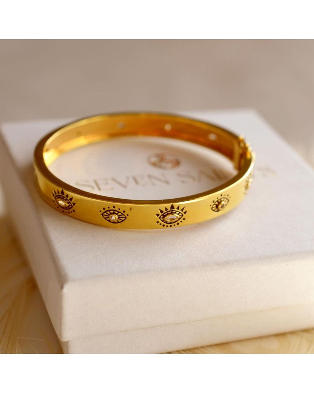 Seven Saints Metallic Evil Eye Protection Bangle, Over Sterling, & Topaz