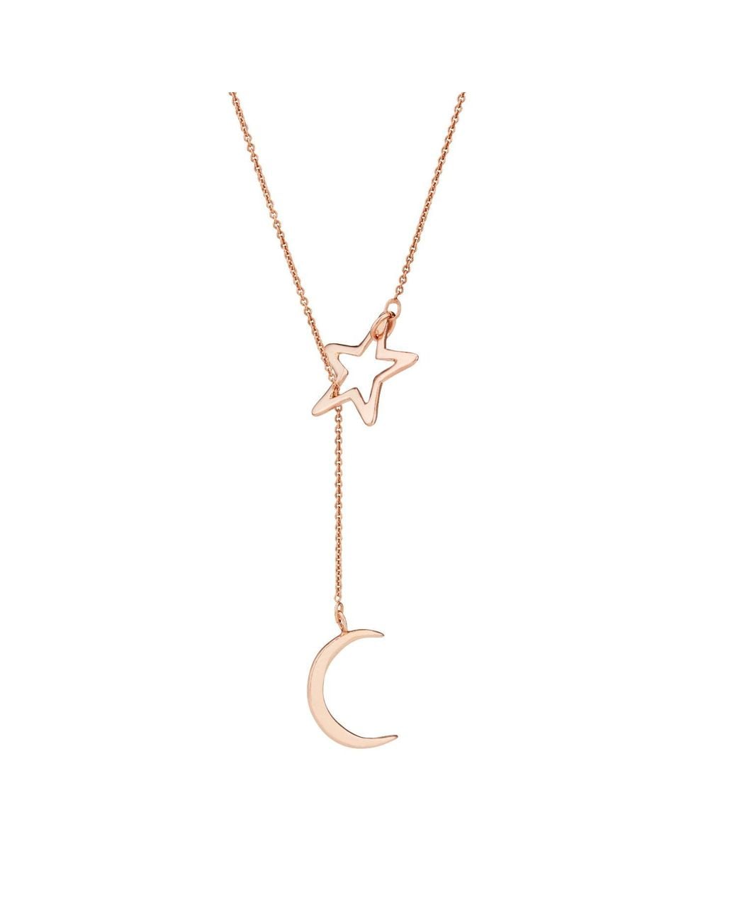Posh Totty Designs Metallic Rose Gold Plated Moon & Star Lariat Necklace