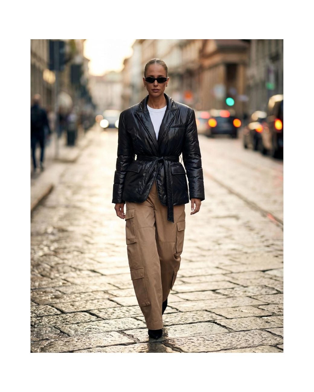 concept A trois Black Caviar Belted Quilted Blazer